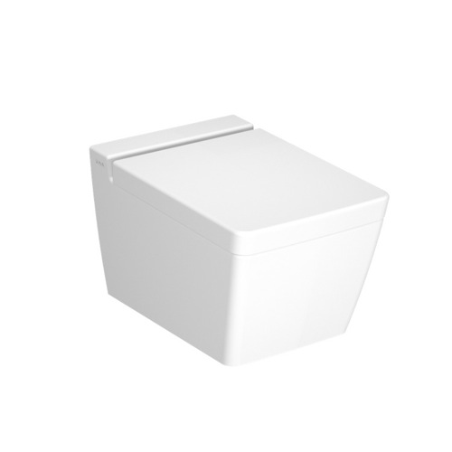 Toilet, Vitra 4464-003-0075, Modern Square White Ceramic Wall Hung Toilet with Seat 4464-003-0075
