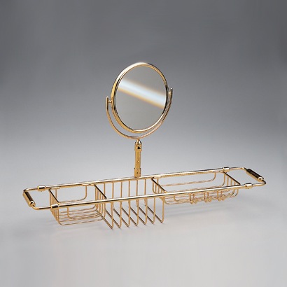 Shower Basket, Windisch 85115D, Chrome and Gold Bathtub Rack with Magnifying Mirror 85115D