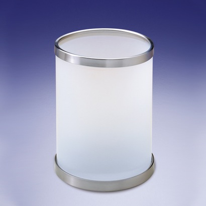 Waste Basket, Windisch 89103MD, Round Frosted Glass Bathroom Waste Bin in Satin Chrome 89103MD