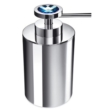 Soap Dispenser, Windisch 90503A, Round Brass Soap Dispenser with Blue Strass Swarovski Crystal 90503A