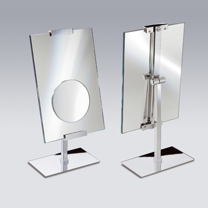 Makeup Mirror, Windisch 99117D, Rectangle Pedestal Brass One Face 3x Magnifying Mirror 99117D