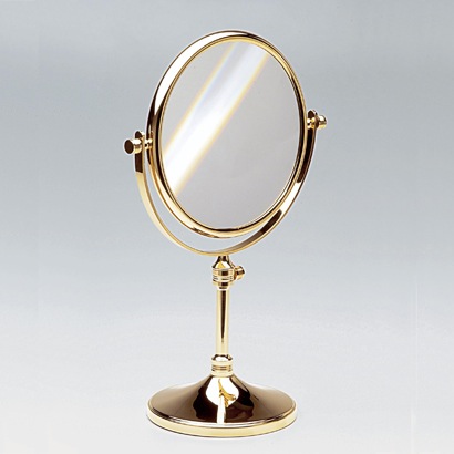 Makeup Mirror, Windisch 99132, Double Face Pedestal 3x, 5x, 5xop, or 7xop Brass Magnifying Mirror 99132