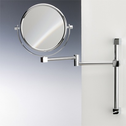 Makeup Mirror, Windisch 991403, Brass Wall Mounted Double Face 3x, 5x, 5xop, or 7x Magnifying Mirror 991403