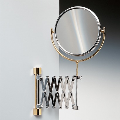 Makeup Mirror, Windisch 99148D, Wall Mounted Brass Extendable Double Face 3x or 5xop Magnifying Mirror 99148D
