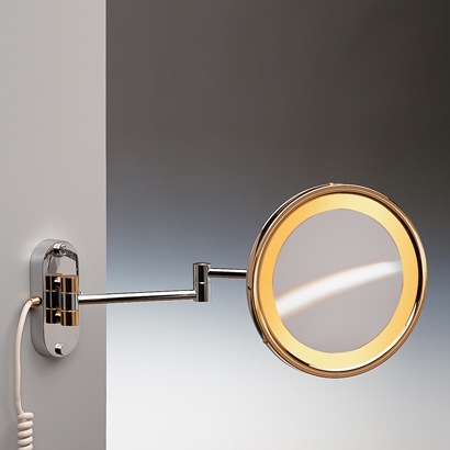 Makeup Mirror, Windisch 99150, Wall Mounted Lighted Brass 3x or 5x Magnifying Mirror 99150