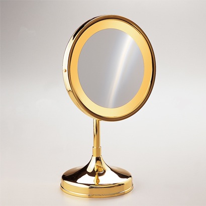 Makeup Mirror, Windisch 99151D, Pedestal Round 3x or 5x Brass Magnifying Mirror 99151D