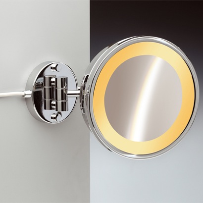 Makeup Mirror, Windisch 99153/1/D, Wall Mount One Face Hardwired Lighted 3x or 5x Brass Magnifying Mirror 99153/1/D
