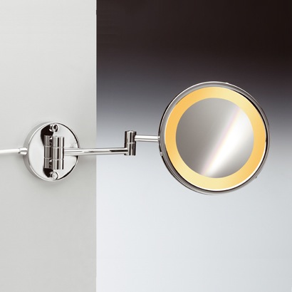 Makeup Mirror, Windisch 99153/2, Wall Mounted One Face Lighted Brass 3x or 5x Magnifying Mirror 99153/2