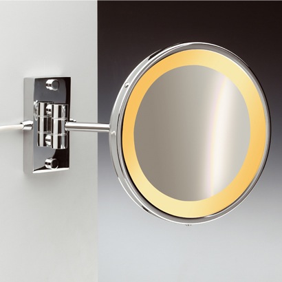 Makeup Mirror, Windisch 99157/1/D, Wall Mount One Face Hardwired Lighted 3x or 5x Brass Magnifying Mirror 99157/1/D
