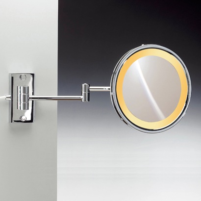 Makeup Mirror, Windisch 99157/2, Wall Mount One Face Lighted 3x or 5x Brass Magnifying Mirror 99157/2