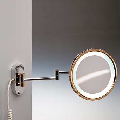 Makeup Mirror, Windisch 99180, Round Wall Mounted Lighted 3x or 5x Brass Magnifying Mirror 99180