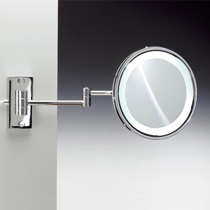 Makeup Mirror, Windisch 99187D, Wall Mounted Round Lighted Hardwired Brass 3x or 5x Magnifying Mirror 99187D