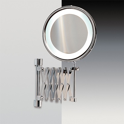Makeup Mirror, Windisch 99188, Wall Mounted Brass Extendable Lighted 3x or 5x Magnifying Mirror 99188