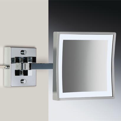 Makeup Mirror, Windisch 99867/1/D, Square Brass Wall Mounted LED 3x Magnifying Mirror 99867/1/D
